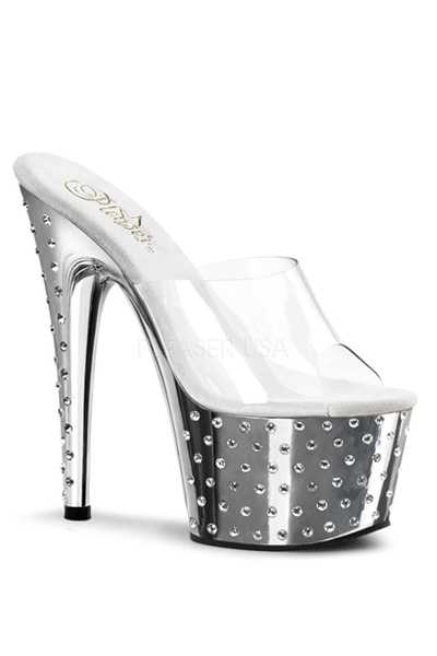 Clear Silver Chrome Rhinestone Platform High Heels