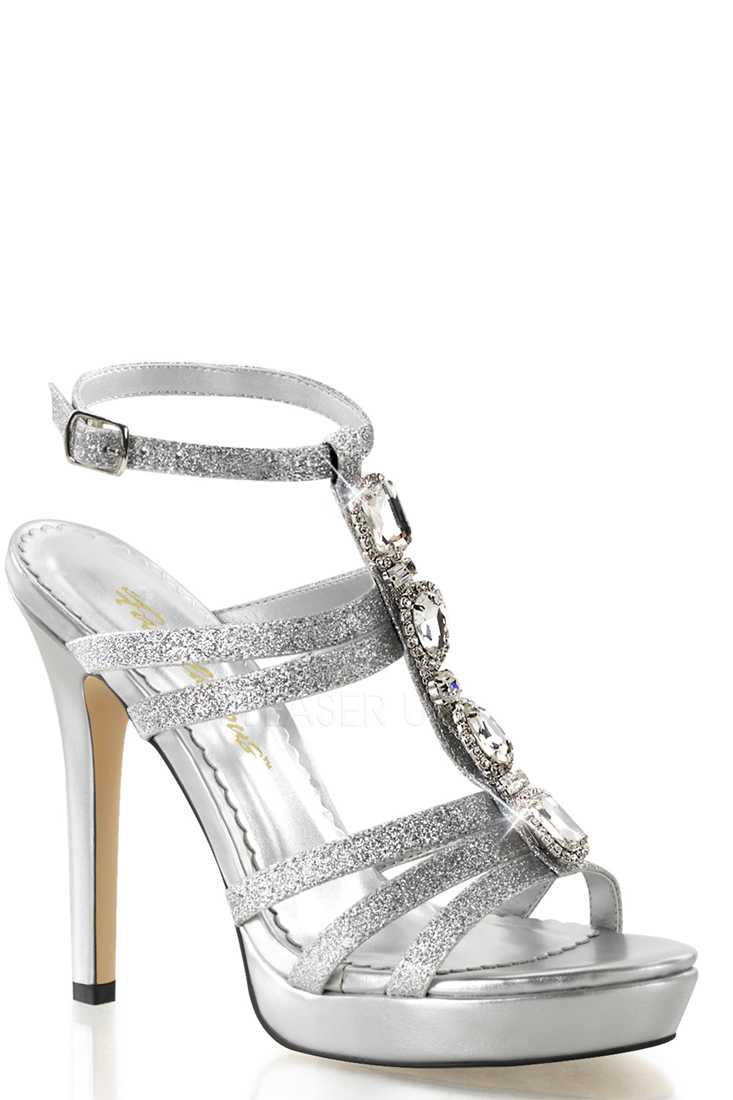 Silver Rhinestone Strappy High Heels Glitter
