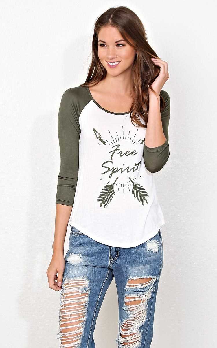 FREE SPIRIT Knit Raglan - LGE - Olive Combo in Size Large by Styles For Less