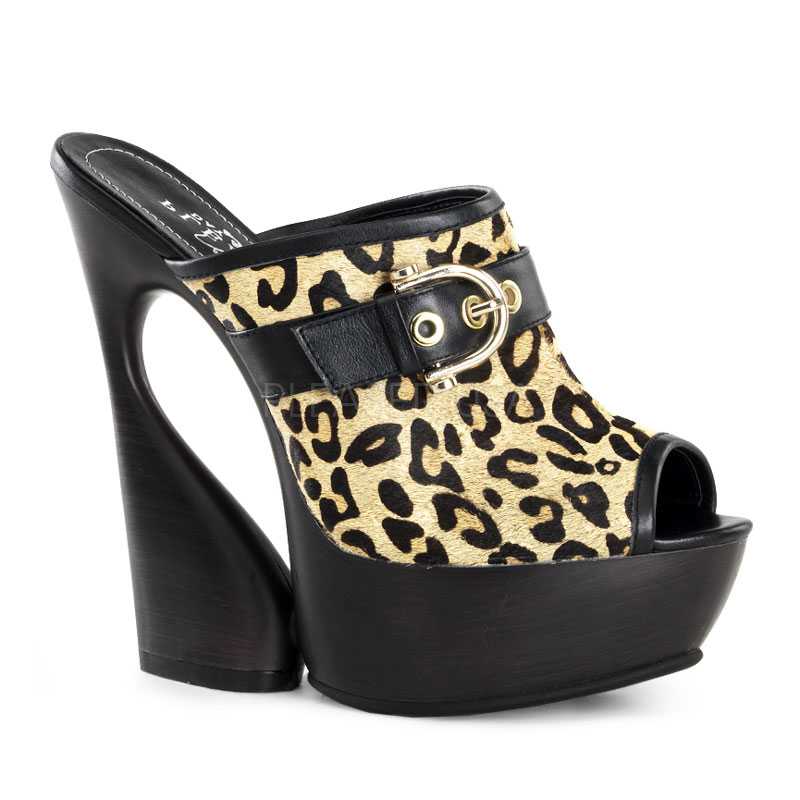 Dark Brown Leopard Print High Heels Faux Fur