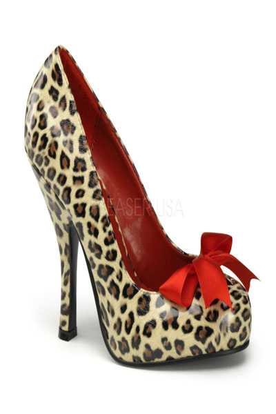 Tan Cheetah Print Faux Leather Bow Accent High Heels