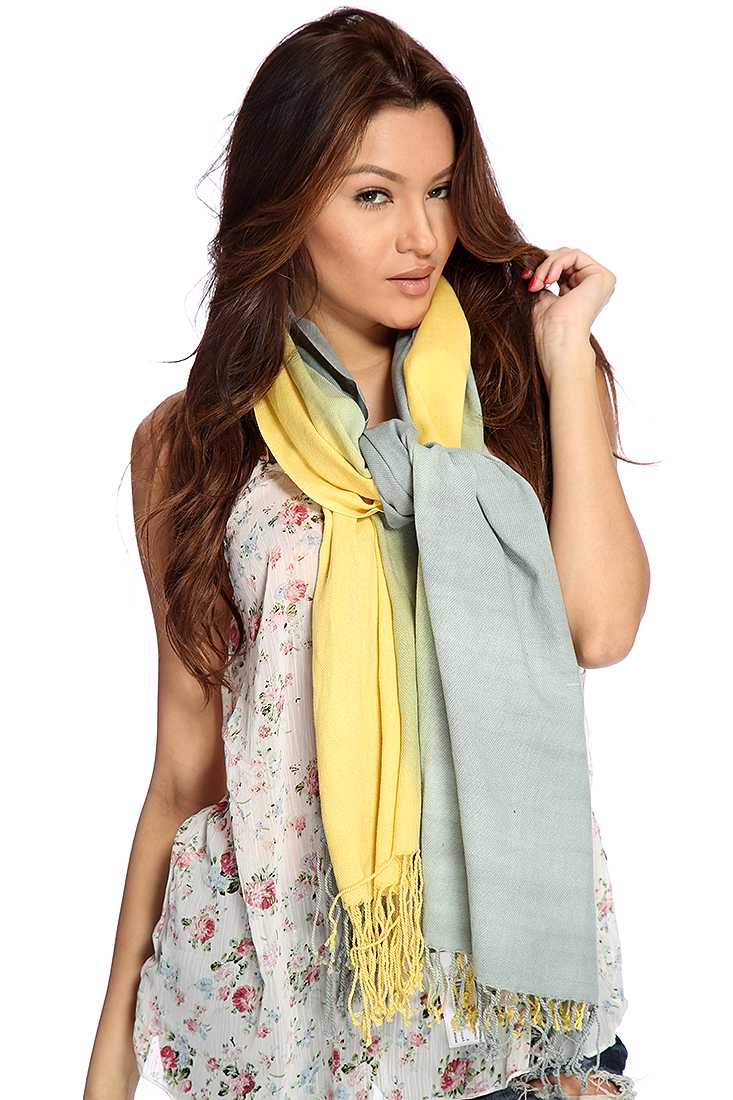 Yellow Grey Gradient Two Tone Fringed Scarf