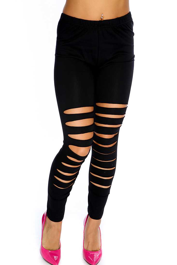 Sexy Yoga Pants Black Razor Cutouts High Waist Leggings