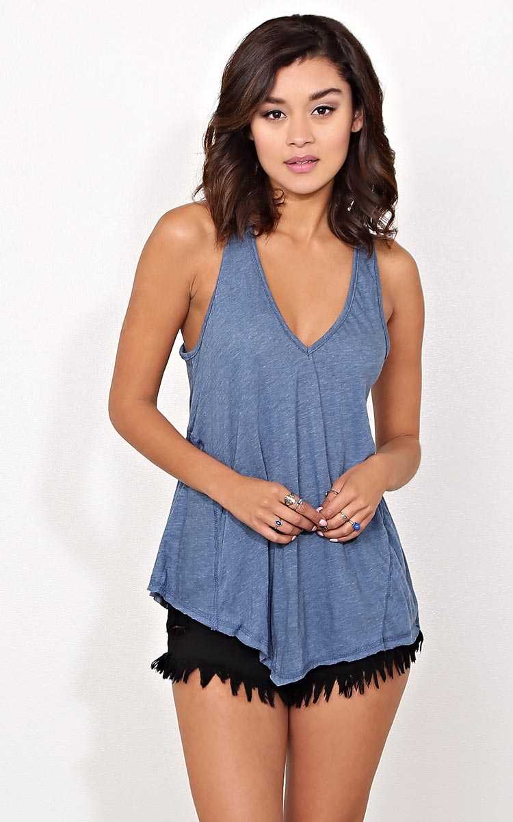 Paneled Racerback Knit Top - - Blue in Size by Styles For Less