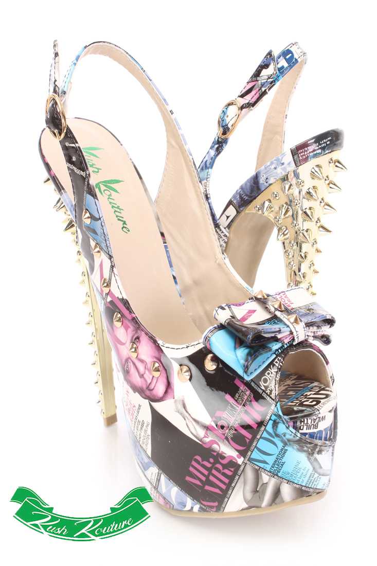 Black Multi Studded Peep Toe Sling Back High Heels Patent