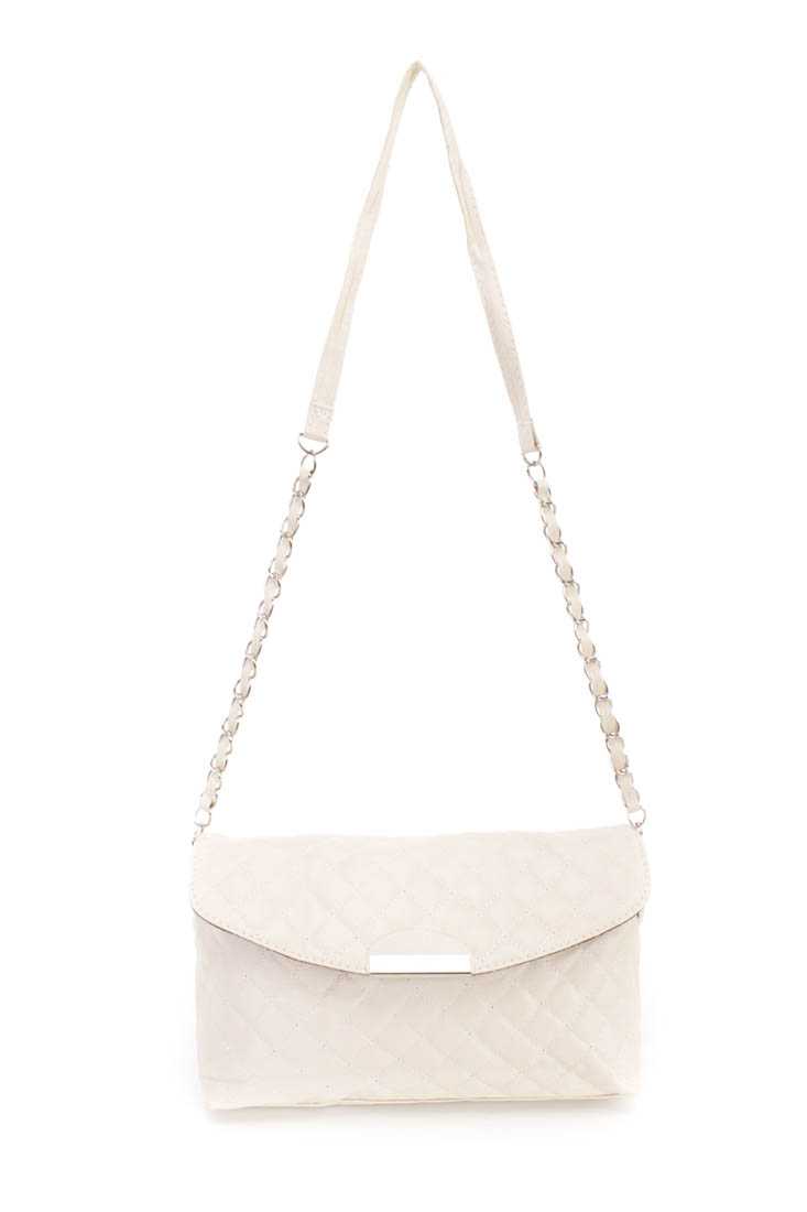 Beige faux Leather Quilted Handbag