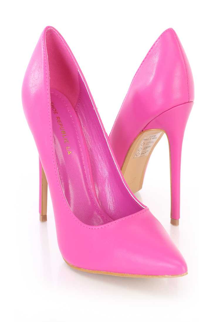 Fuchsia Single Sole Pump Heels Faux Leather