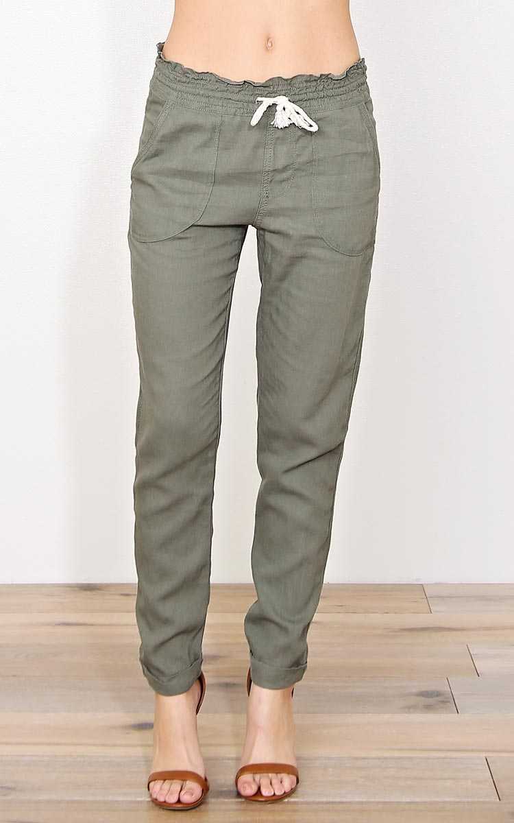 Olive Linen Woven Joggers - - Olive/Drab in Size by Styles For Less