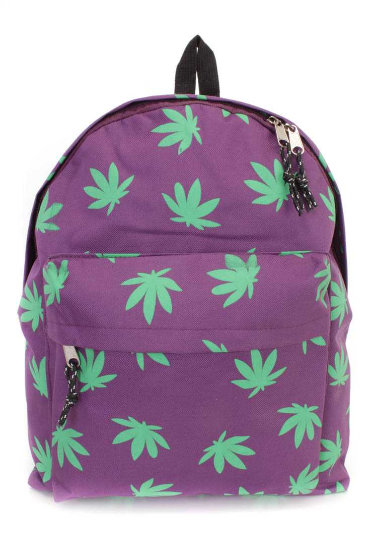 Purple Canvas Herbal Leaf Print Backpack