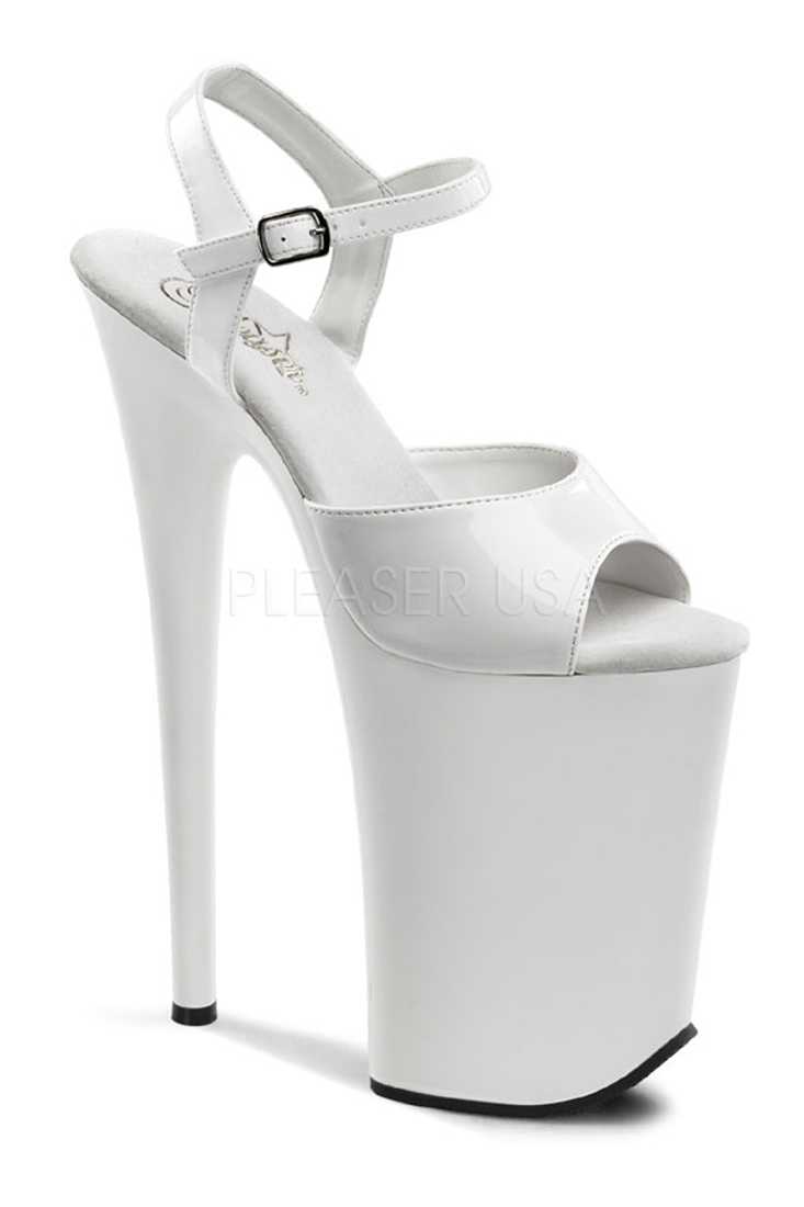 White Strappy Peep Toe Extreme High Heels Patent