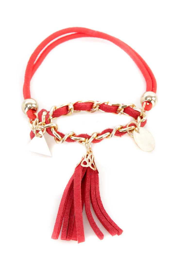 Red Elastic Band Tassel Shape Pendant Bracelet
