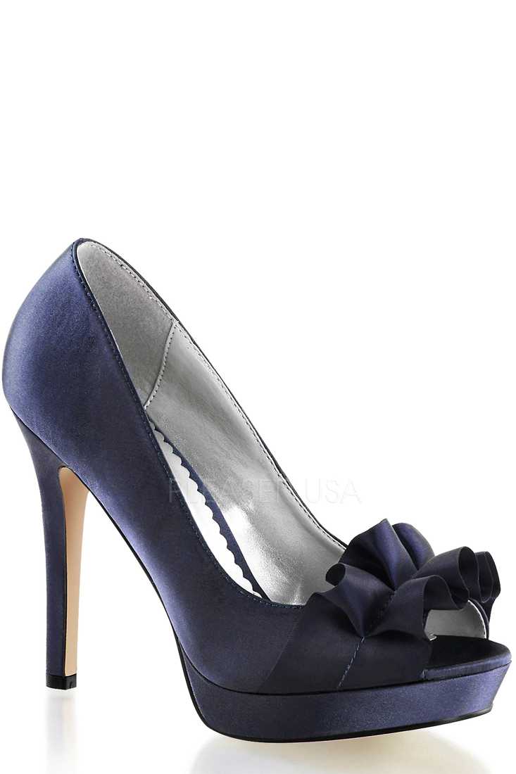 Navy Blue Peep Toe Pump High Heels Satin