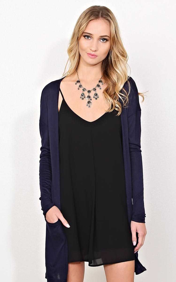Navy Spring Chill Knit Wrap - LGE - Navy in Size Large by Styles For Less
