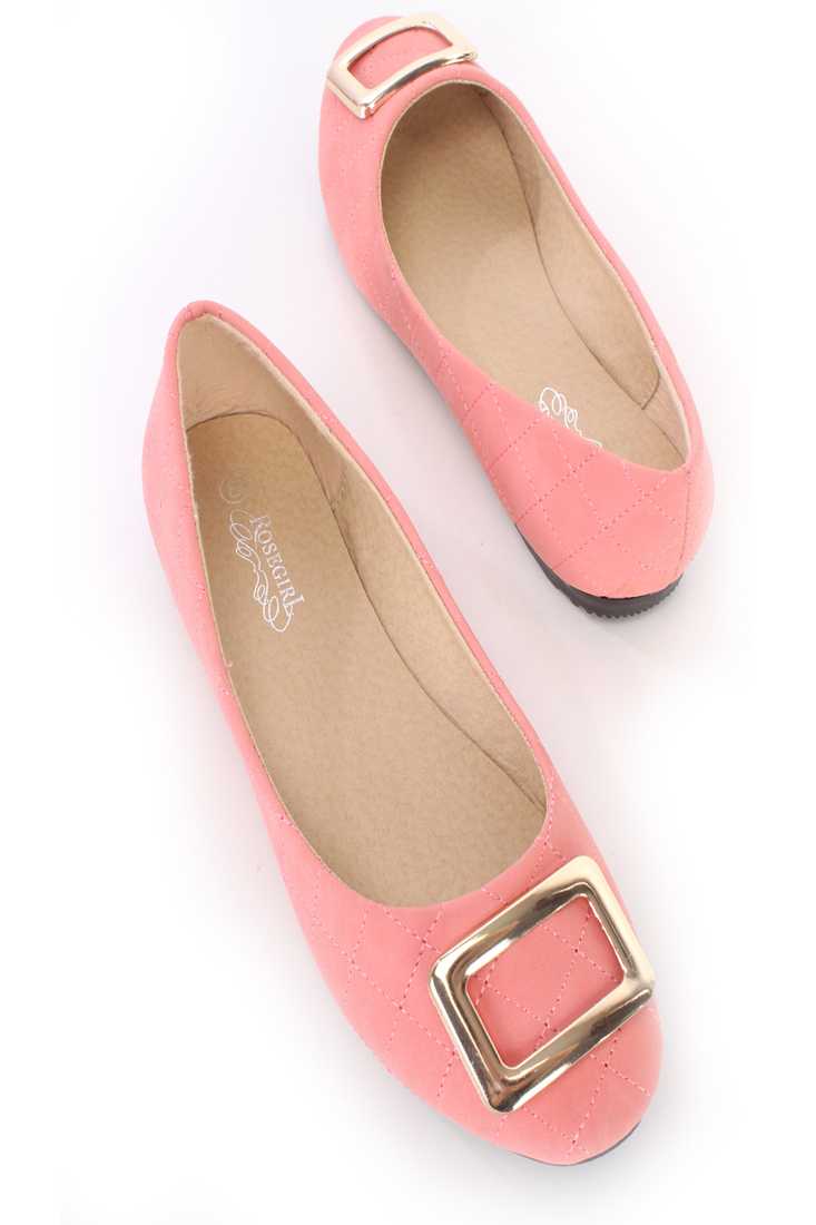 Coral Quilted Buckle Accent Ballet Flats Nubuck