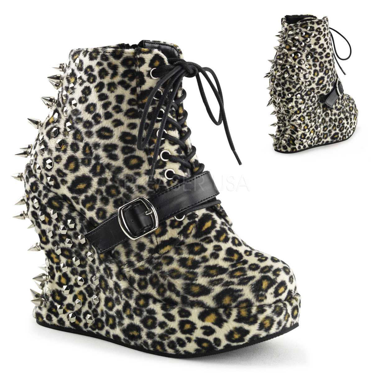 Leopard Print Fabric Lace Up Ankle Booties