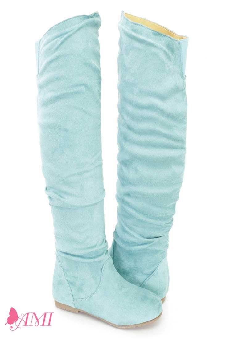 Mint Slouchy Shaft Thigh High Boots Faux Suede
