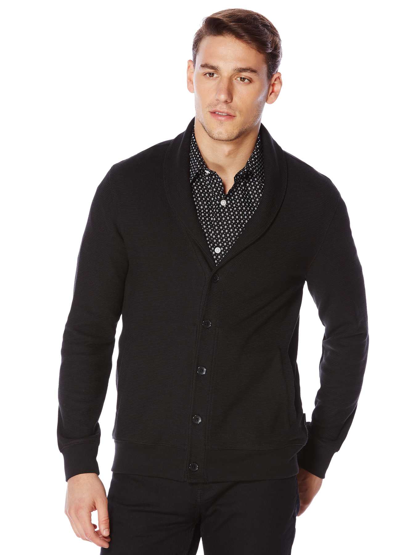 Perry Ellis Long Sleeve Textured Shawl Cardigan