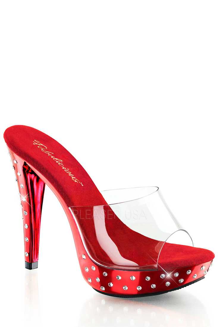 Clear Red Rhinestone Platform High Heels PVC