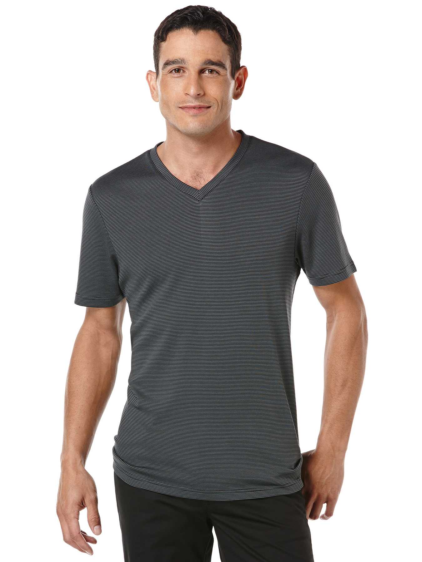 Perry Ellis Short Sleeve Stripe V-Neck Shirt