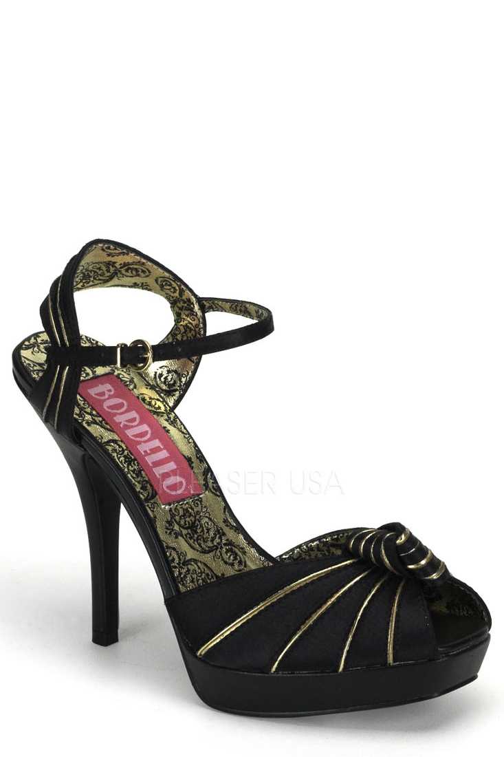 Black Metallic Piping Knotted Vamp High Heels Satin