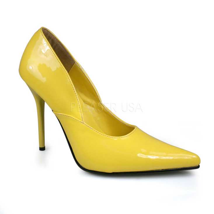 Yellow Pointed Closed Toe Pump High Heels Patent