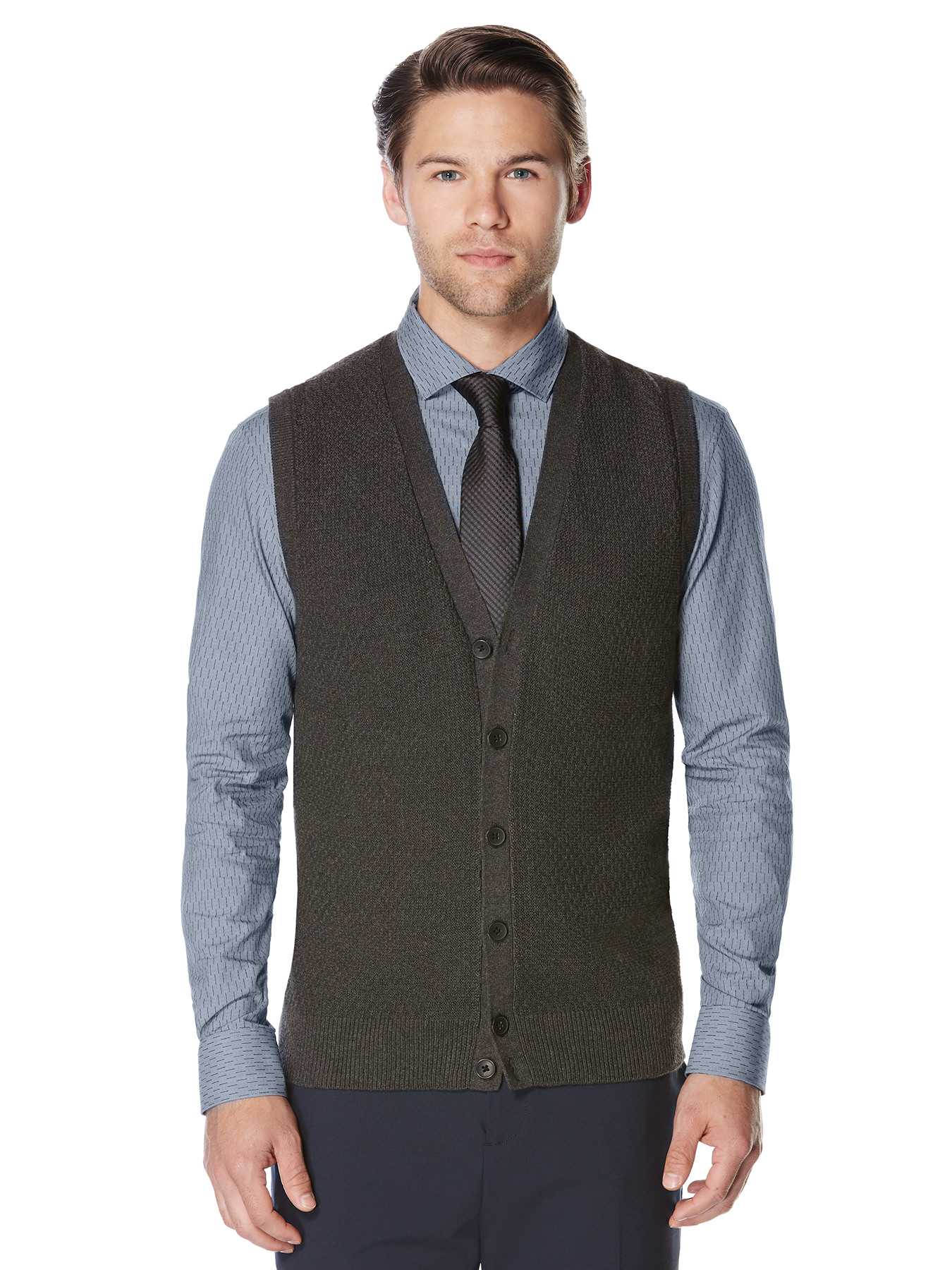 Perry Ellis Solid Texture 5 Button Vest