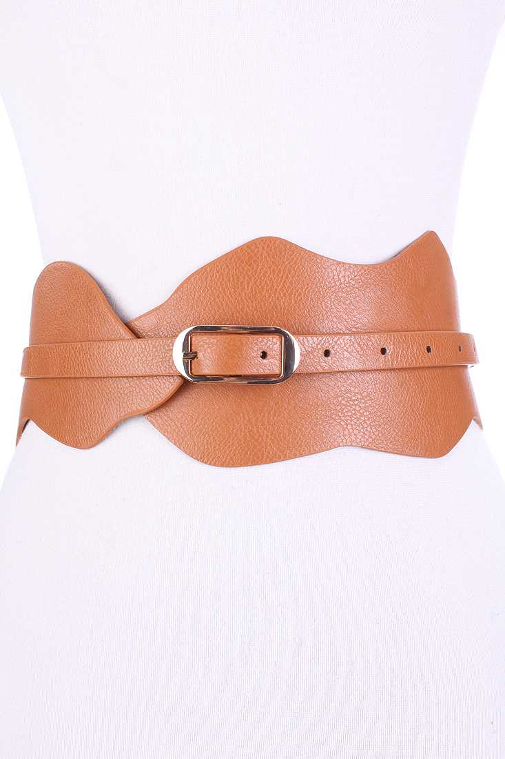 Camel Wavy Trim Faux Leather Cute Summer Belt
