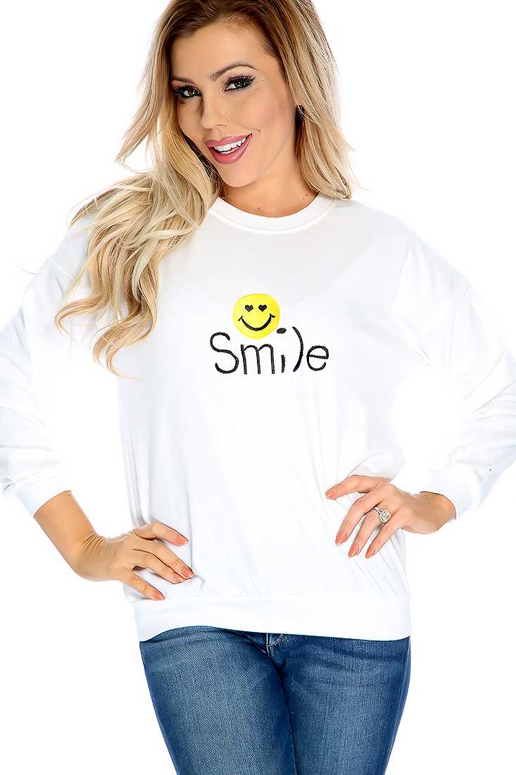 Casual White Embroider Design Sweater Top