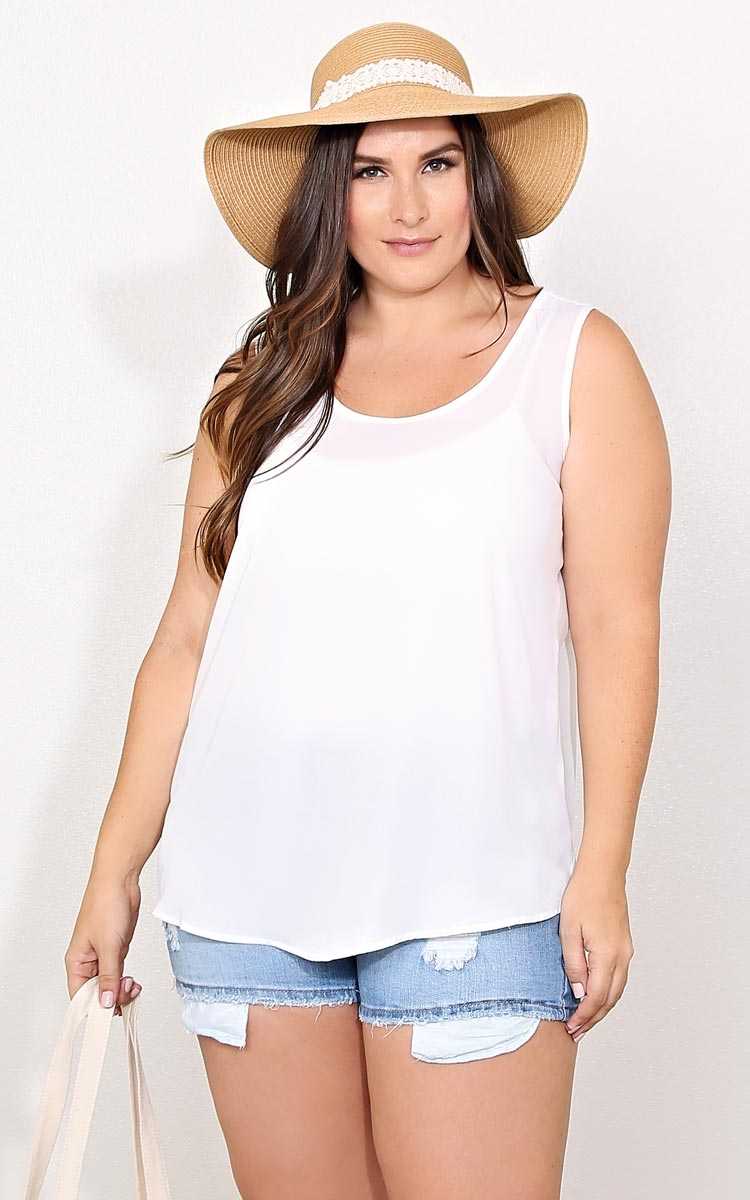 Plus Size White Woven Tank - Ivry/Natrl in Size 0X by Styles For Less