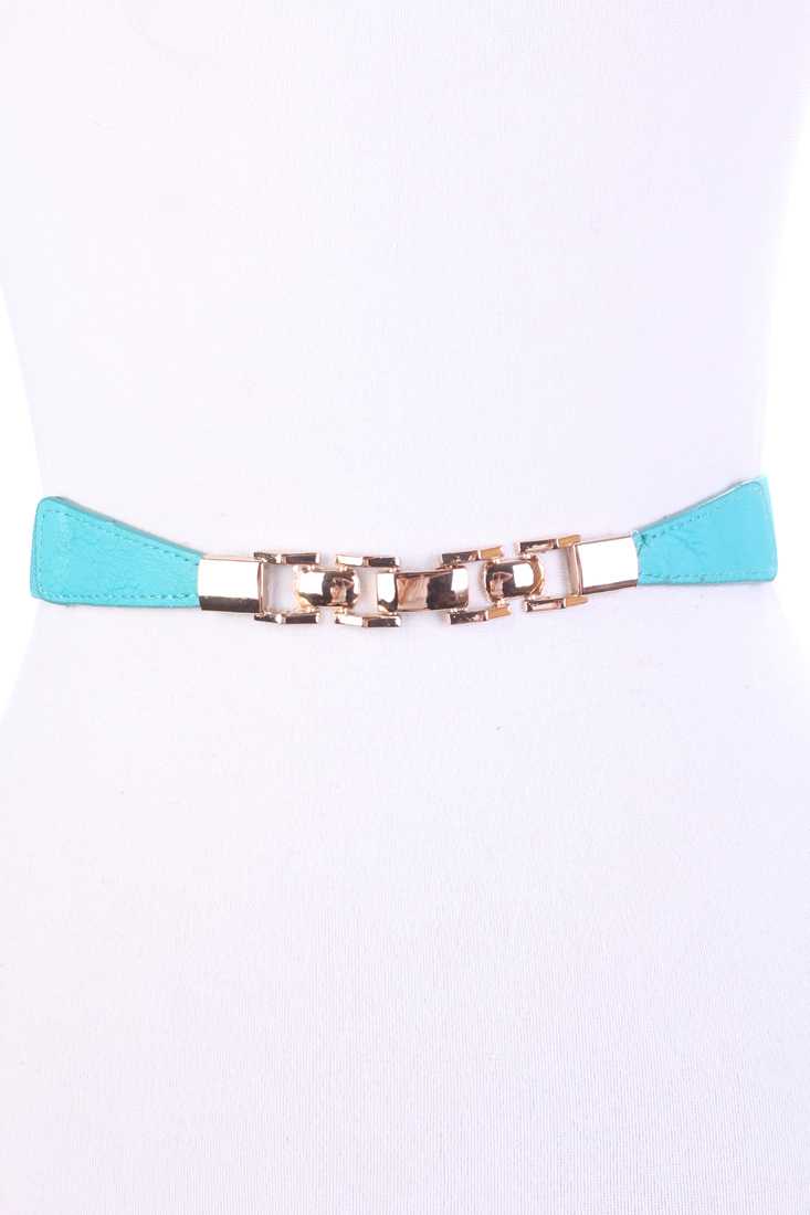 Teal Centered High Polish Chain Accent Summer Spandex Belt