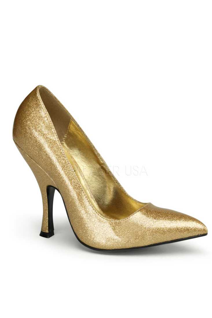 Gold Pearlized Glitter Single Sole Pump High Heels Patent