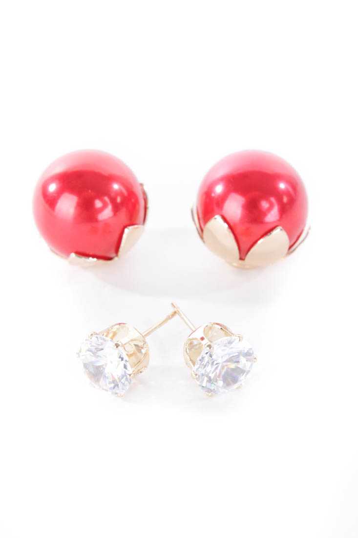 Red Rhinestone Studded Beaded Earrings