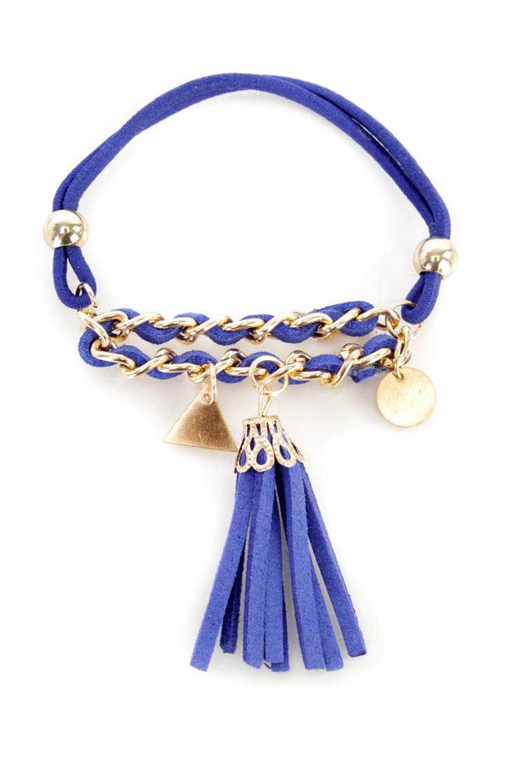 Royal Blue Elastic Band Tassel Shape Pendant Bracelet