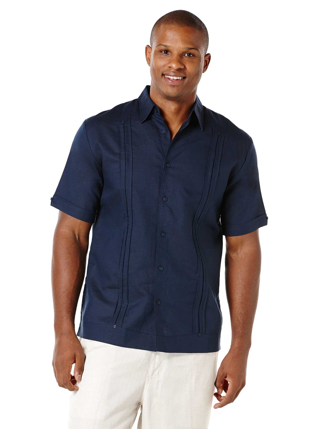 Cubavera Linen Short Sleeve Pleated Panel Guayabera