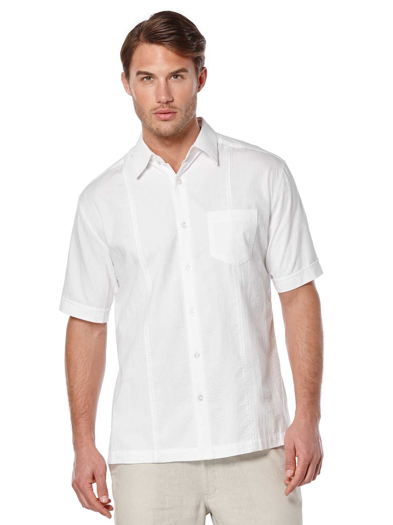 Cubavera Big & Tall Short Sleeve Seersucker Tuck Pickstitch