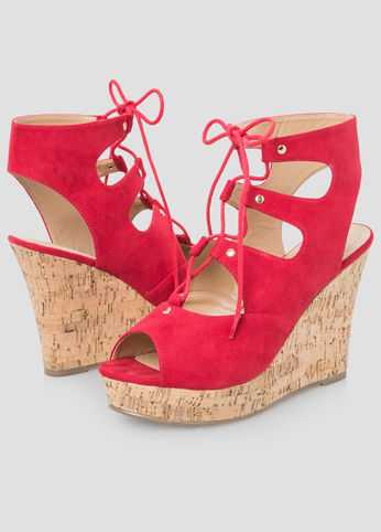 Lace-Up Cork Wedge - Wide Width