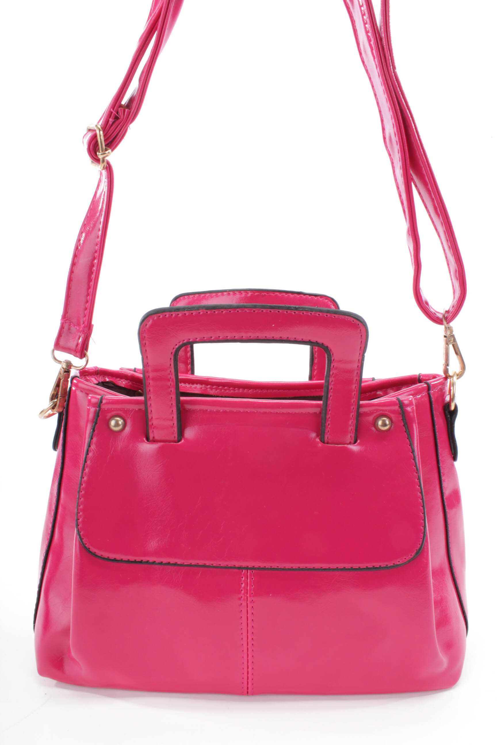 Black Patent Faux Leather Top Handle Doctor Handbag