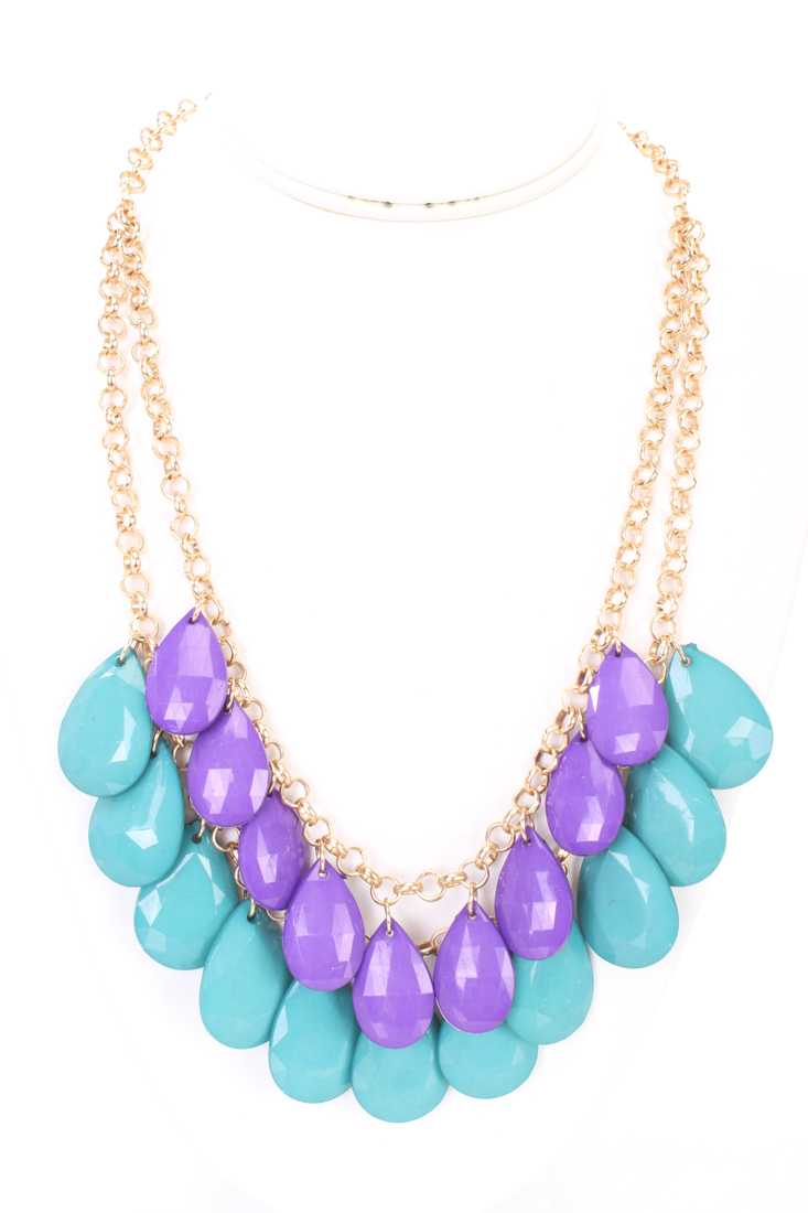 Purple Faceted Beaded Dangle Layered Pendant Necklace
