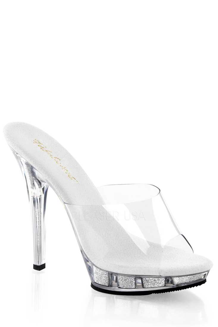 Clear Silver Peep Toe Slip On High Heels PVC Glitter