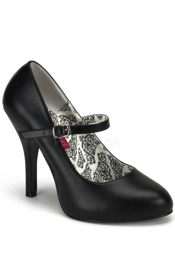 Black Maryjane Single Sole High Heels Faux Leather