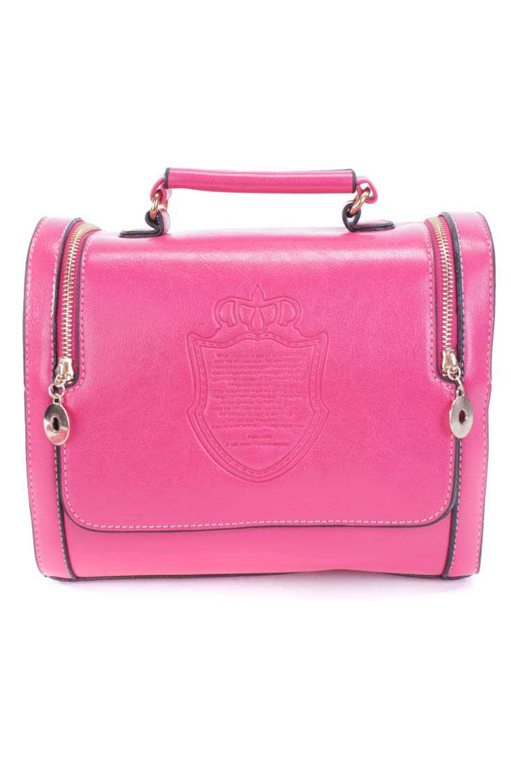 Fuchsia Embossed Faux Leather Handbag