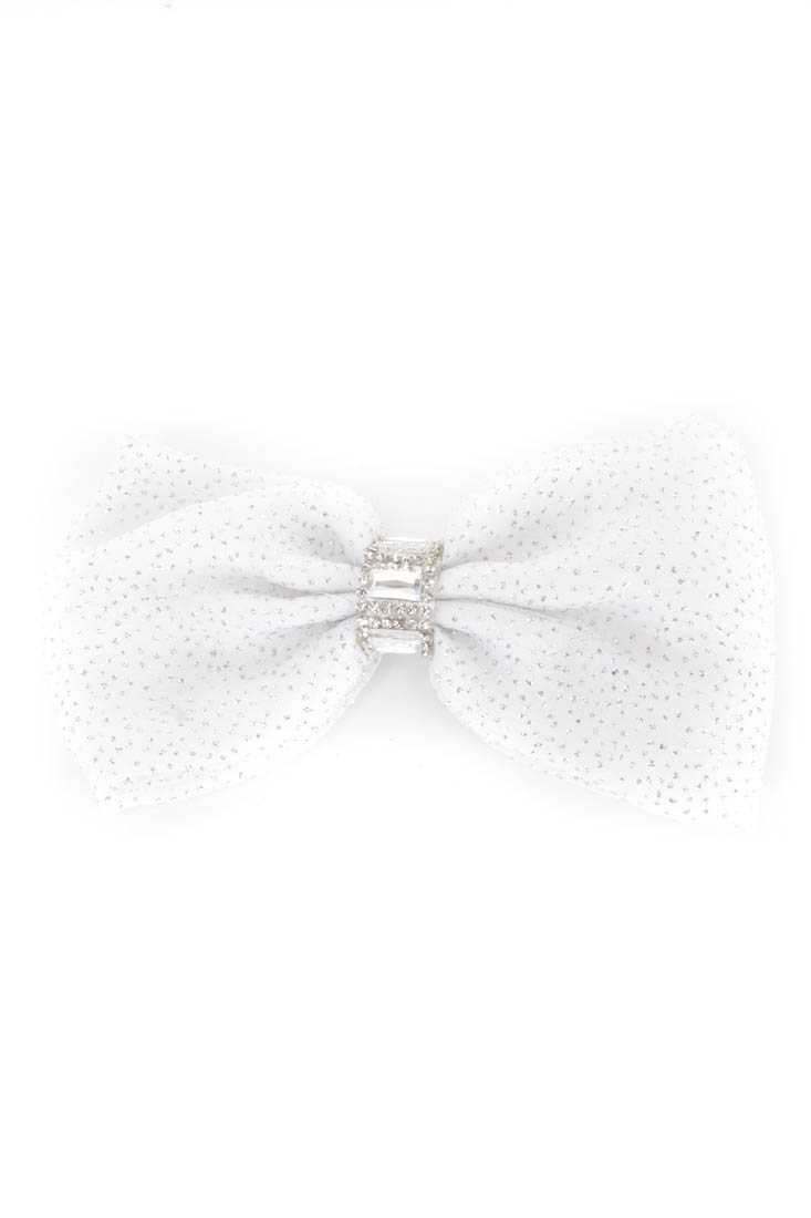 White Sparkly Rhinestone Detail Hair Bow Clip