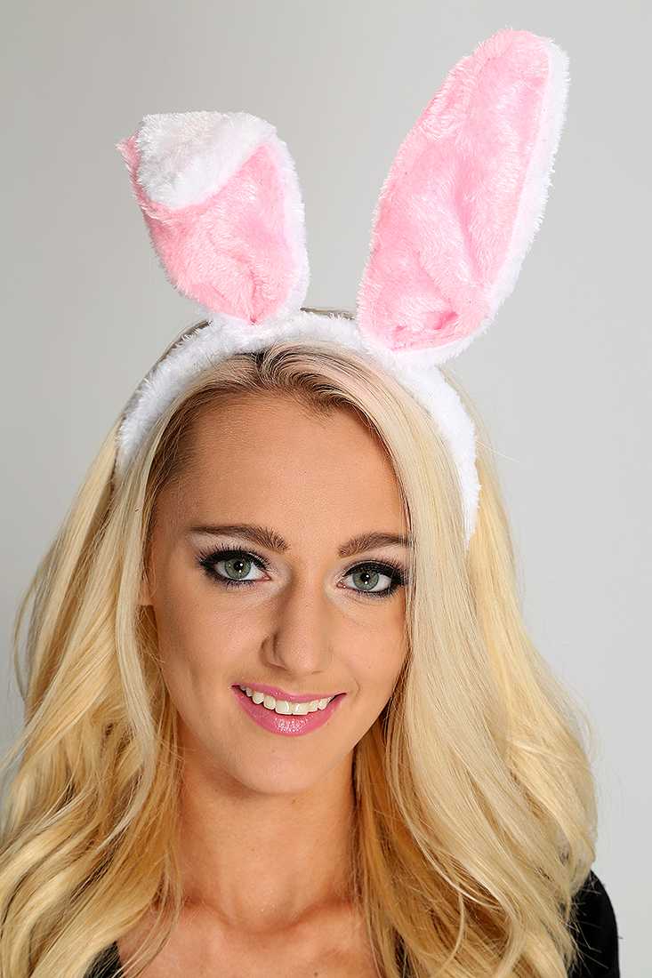 1 PC White Pink Cuddle Faux Fur Bunny Ear Headband