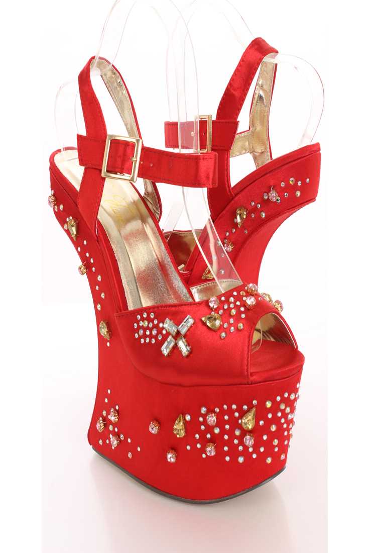 Red Rhinestone Curved Wedges