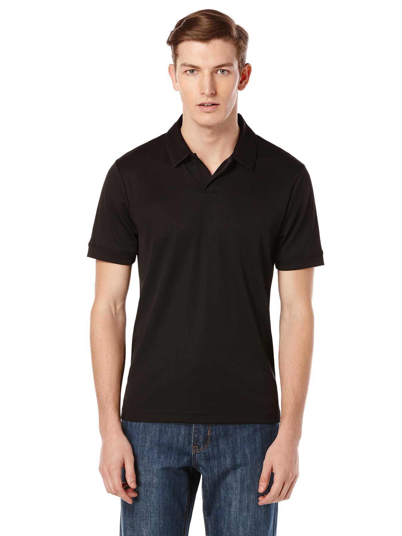 Perry Ellis Rib Open Collar Knit Polo