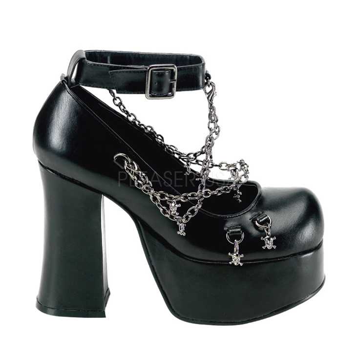 Black Skull Charm Chained Goth High Heels