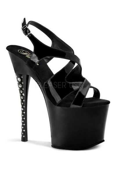 Black Patent Strappy Rhinestone High Heels