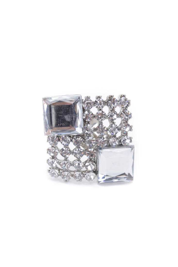 Silver Rhinestone Detailing High Polish Square Ring