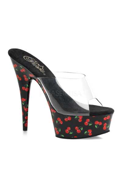 Clear Black Cherry Print Platform High Heels