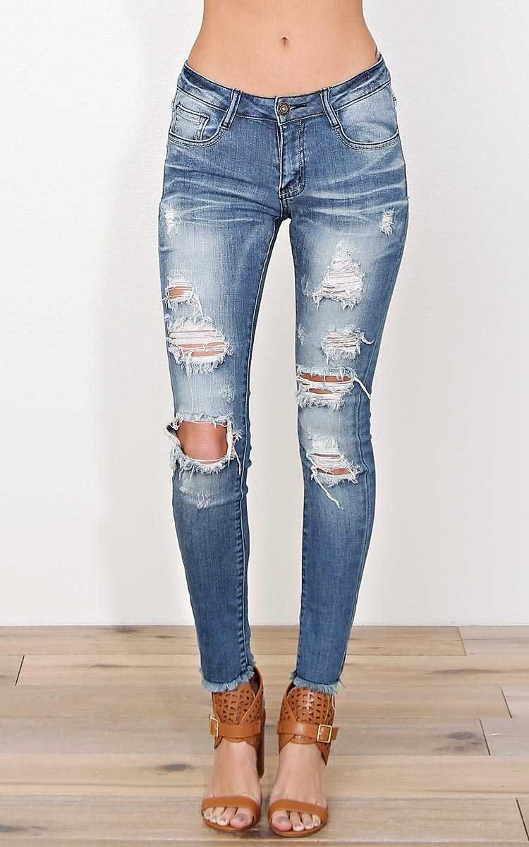 MACHINE Rough Edges Distressed Denim - Tinted Destroyed in Size by Styles For Less